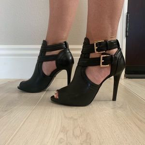 MK Blaze Leather Open-Toe Bootie Black